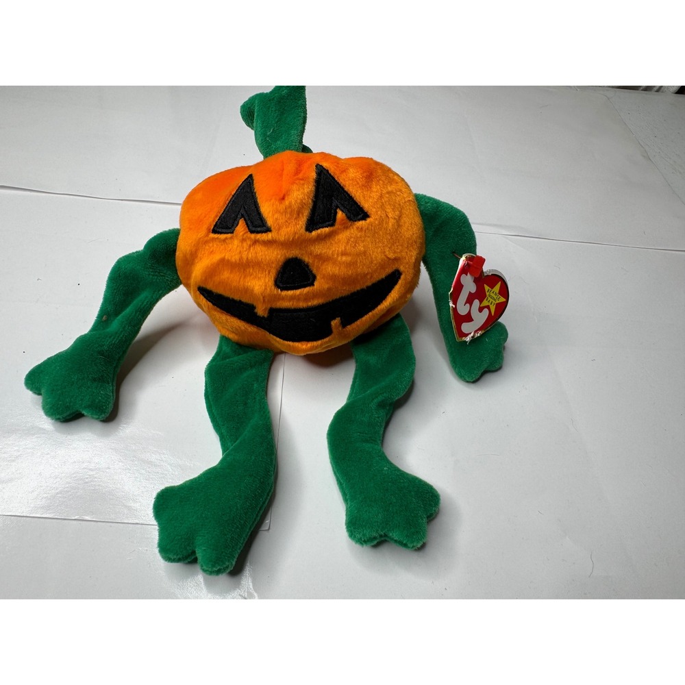 Ty Beanie Babies Pumkin the Pumpkin Halloween Plush 1998 Orange Green 4224‎